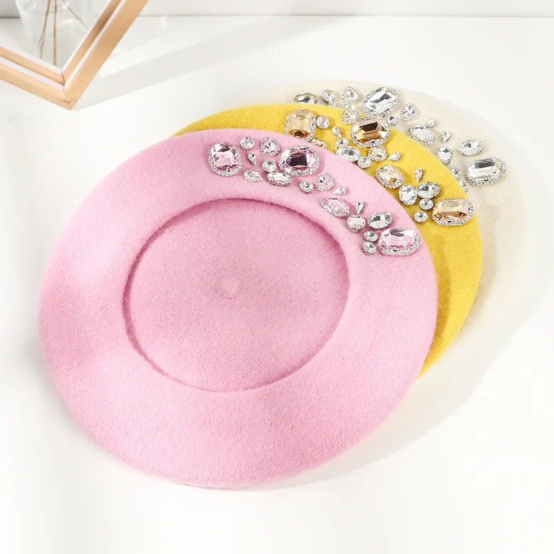 Stunning Rhinestone Wool Beret - Beret French Wool 评论和价格