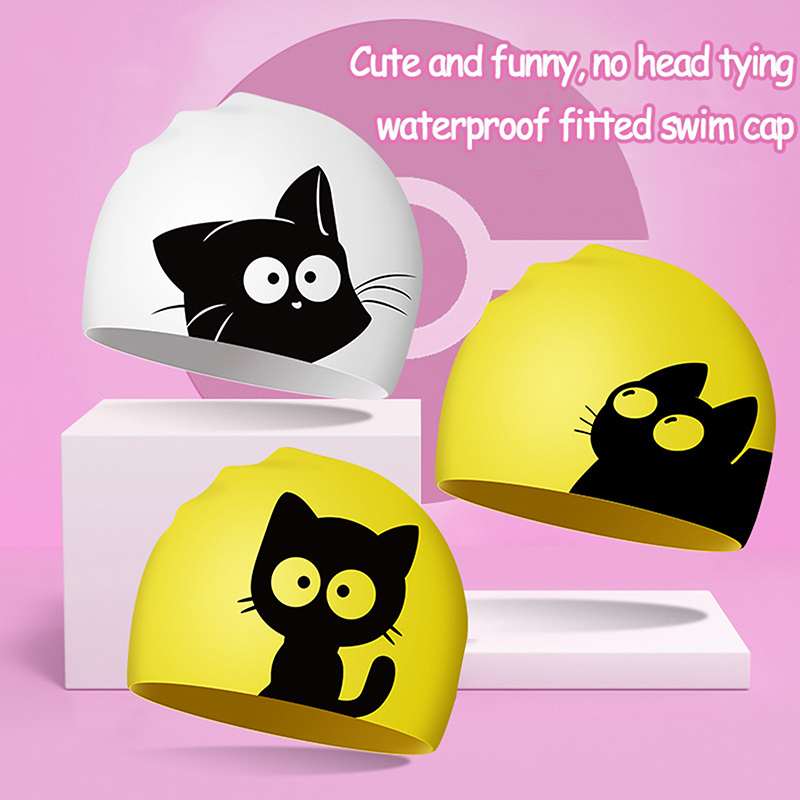 Cute Cat Swimming Cap For Long - Swim Hat Silicone 评论和价格