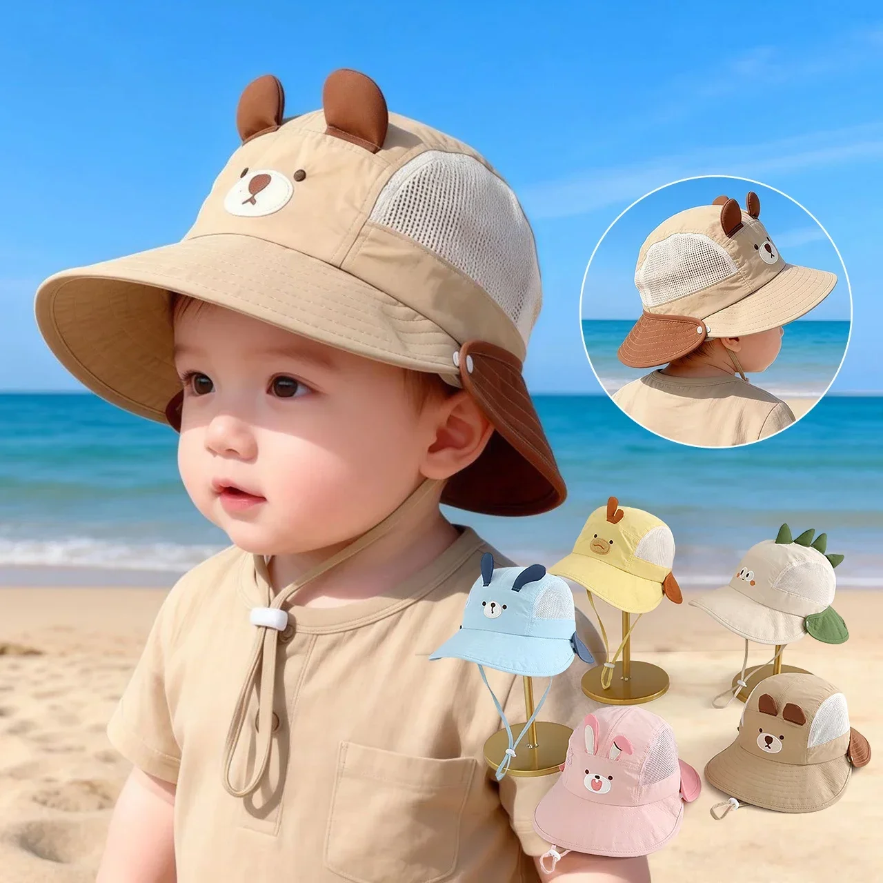 Baby Cartoon Bear Rabbit Ear S - Visor Sun Hat 评论和价格