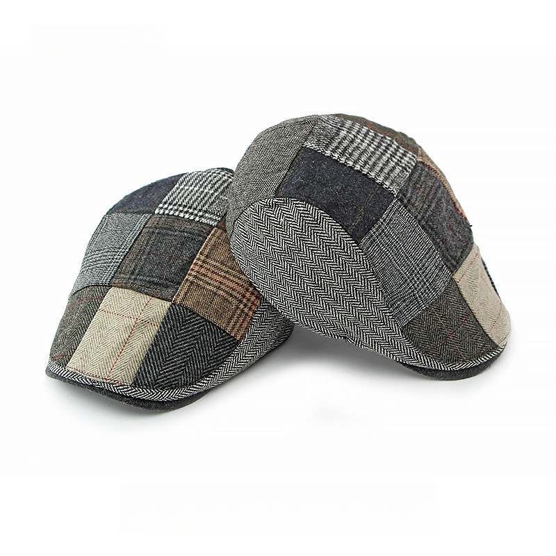 1pc Men Patchwork Tweed Flat C - Newsboy Cap Ivy 评论和价格