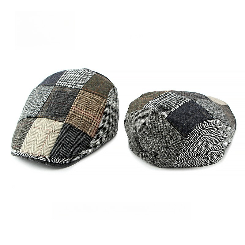 1pc Men Patchwork Tweed Flat C - Newsboy Cap Ivy 评论和价格